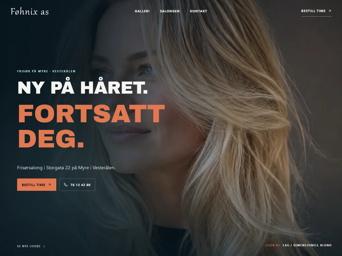 The Føhnix website showing hair inspiration, treatments and appointment booking.